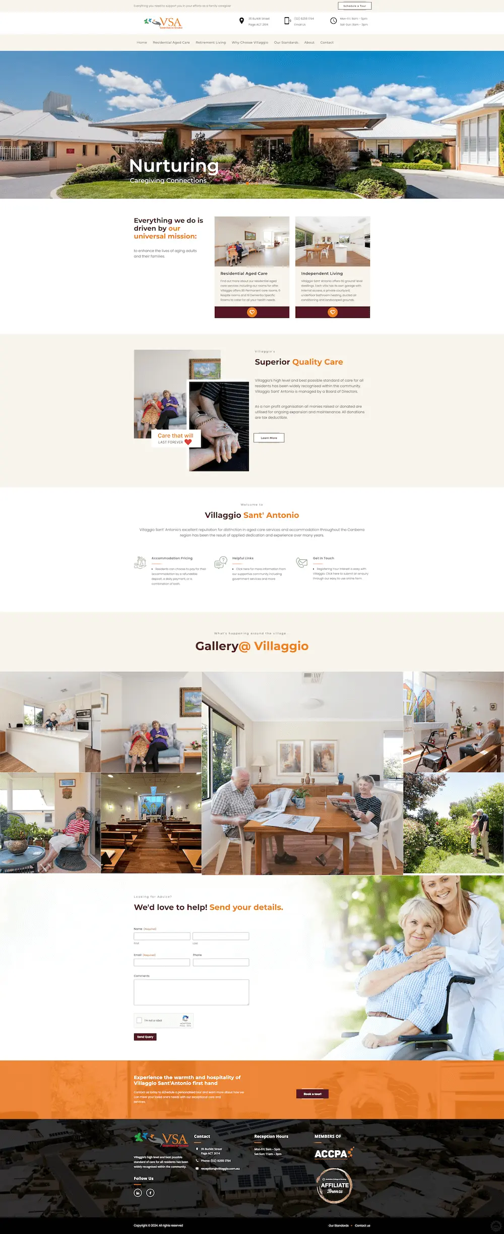 Villaggio Sant'Antonio aged care website full-page design
